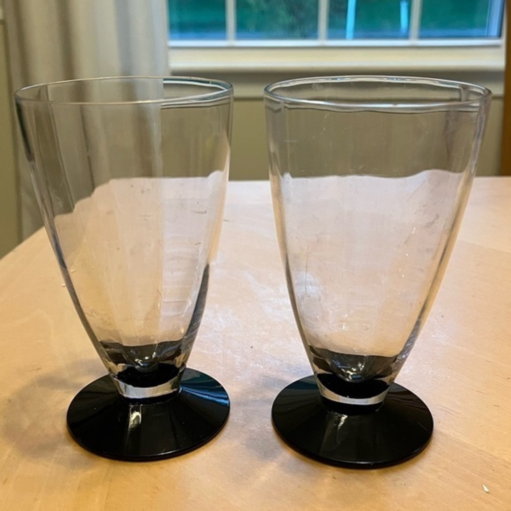 Vintage Black Base Ribbed Glass Tumblers 10 oz Set of Two
